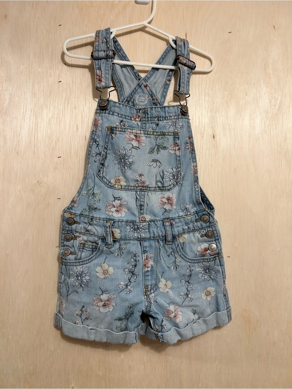 wonder nation Light Blue Floral Denim Short Overalls
